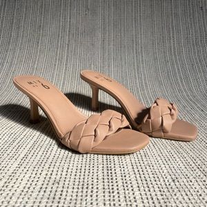 Taupe Faux Leather Square Toe Heels size 6M/ 36 1/2